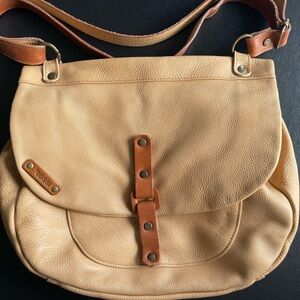 Vintage ROSSI Soft Leather Shoulder Crossbody Bag Purse Brown Beige